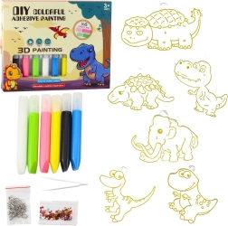 Set DIY creativ – pandantive vitralii cu dinozauri cu 6 markere gel