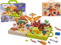 Set de construcție cu dinozauri și șurubelniță
