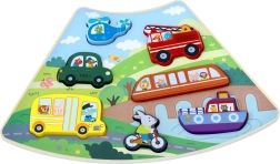 Puzzle din lemn – mijloace de transport, set conectabil