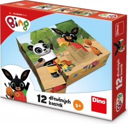 Cuburi din lemn BING 12 buc – puzzle 3D licențiat și set de construcție