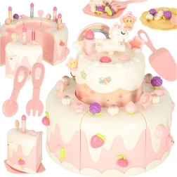 Tort aniversar cu două etaje, cu muzică și lumini, roz, 16 piese
