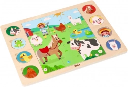 Viga puzzle din lemn Caută după umbră – fermă, 17 piese