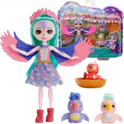 Păpușa Enchantimals Filia Finch și familia de papagali