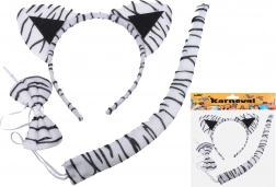 Set de carnaval – tigru alb (bentiță, coadă și papion)