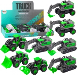 Vehicul de construcții cu mecanism cu fricțiune – mini excavator, încărcător sau buldozer, verde