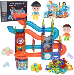 Cuburi magnetice luminoase 3D – pistă mare pentru bile, 142 piese