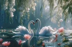 Pictură cu diamante lebede 30 × 40 cm