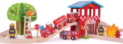 BIGJIGS RAIL set de cale ferată din lemn – stație de pompieri