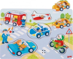 Puzzle sonor din lemn cu mijloace de transport Goki