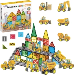 Set de construcție magnetic Woopie cu vehicule de construcție