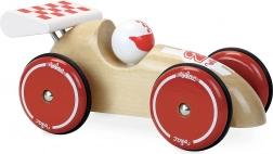 Mașină de curse XL din lemn cu aripă albă