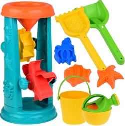 Set mare de jucării de nisip cu găleată, greblă și roată de apă