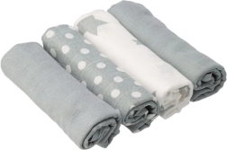 Scutece din muselină de bumbac NEW BABY Softy cu imprimeu 70 × 70 cm, 4 buc., gri‑alb