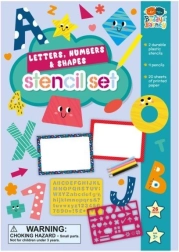 Șabloane de litere, cifre și forme cu set de creioane colorate