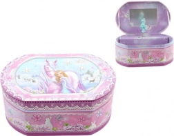 Cutie muzicală de bijuterii roz cu balerină și unicorn