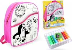 Rucsac de colorat Roz cu Cârtița, 30 cm și 8 markere