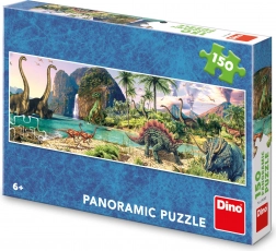 Puzzle panoramic Dino Dinozauri lângă lac 150 piese