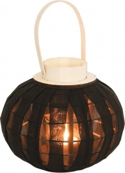 Lampion negru din lemn pentru lumânare 22 cm