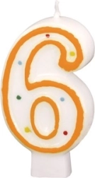 Lumânare de aniversare cu numărul 6 alb cu buline colorate
