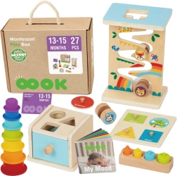 Woopie green cutie montessori 6 în 1 set educațional din lemn pentru copii 13–15 luni
