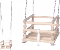 Leagăn din lemn pentru copii cu barieră de siguranță