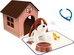 Căţeluş de pluș cu căsuță și săculeț 18 cm