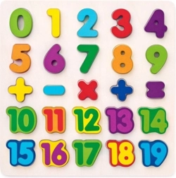 Puzzle din lemn Woody cu piese de încastrat și cifre