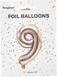 Balon din folie cifra 9, roz perlat, 35 cm