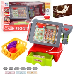 Casă de marcat pentru copii cu accesorii, coș și fructe – lumini și sunete, roșie