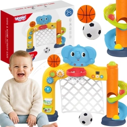 Woopie baby centru sportiv interactiv 2în1 – poartă și coș de baschet cu elefănțel