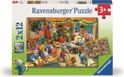 Puzzle Ravensburger Magia de Crăciun în fabrica de jucării 2x12 piese