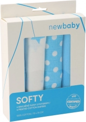 Scutece textile din bumbac cu imprimeu 70 × 70 cm, 4 buc, turcoaz‑alb