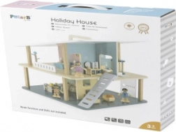 Căsuță de vacanță din lemn pentru păpuși cu terasă