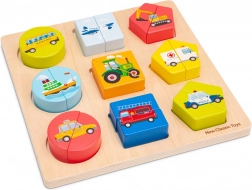 Puzzle din lemn cu piese - mijloace de transport