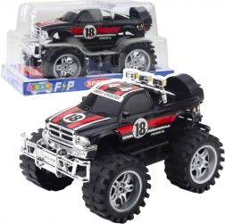 Mașină de teren cu tracțiune pe roțile din spate, roți mari, roșu‑negru