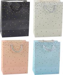 Pungă cadou cu buline aurii 23 × 18 × 10,5 cm