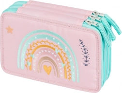 BAAGL Penar școlar cu trei compartimente Curcubeu roz