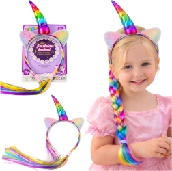 Bentiță cu corn de unicorn și păr colorat pentru împletit