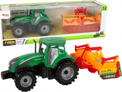 Tractor verde cu cultivator portocaliu – set cu mecanism de inerție pentru copii