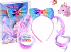 Set pentru fete de accesorii de păr cu fundă curcubeu, unicorn și ineluș