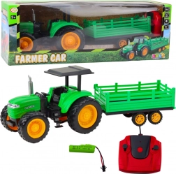Tractor fermier verde teleghidat cu remorcă