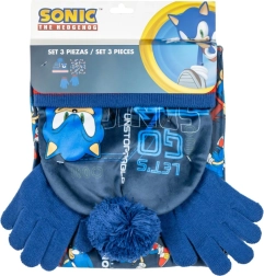 Set de iarnă pentru copii SONIC – căciulă cu pompon, mănuși și guler