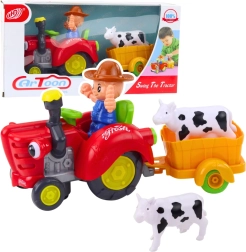 Tractor fermier interactiv cu remorcă și văcuță – lumini și sunete