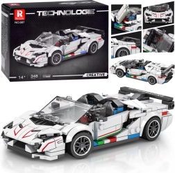 Set de construcție tehnic – cabrio super-sport alb cu eleron, 348 piese