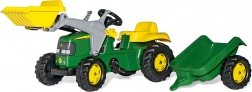 Tractor cu pedale JOHN DEERE RollyKid cu cupă frontală și remorcă – verde