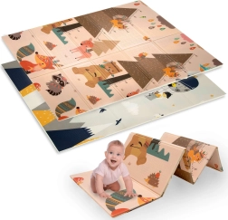 Covoraș de joacă pliabil din spumă XPE cu două straturi 120 × 180 cm, cu motiv animale și munți Humbi