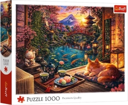 Puzzle 1000 de piese pisică în grădina cu sakura