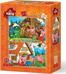ART PUZZLE cei trei purceluși – set de 2 puzzle-uri (24 și 35 piese), 34 × 24 cm