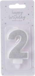 Lumânare argintie pentru tort numărul 2 (7 cm)