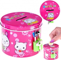 Pușculiță metalică roz cu lacăt Happy Smile